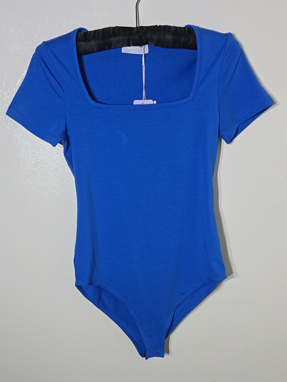 Mango Pop Royal Blue Square Neck Short Sleeve Bodysuit Size Small NWT